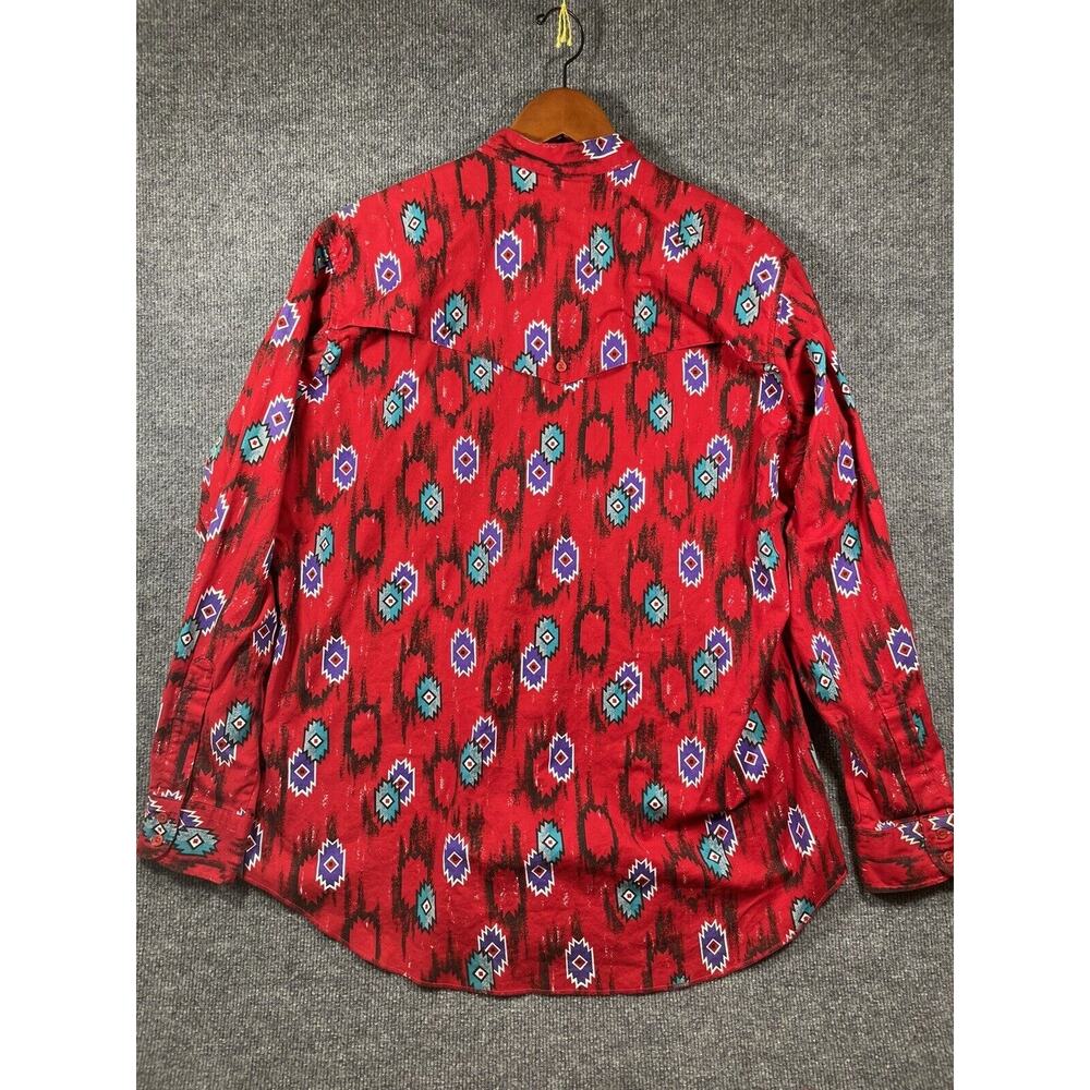 Vintage Wrangler Button Up Extra Long Tail Shirt Men's 17.5-36 Red Cowboy - Picture 12 of 14